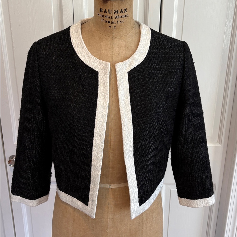 Karl Lagerfeld Paris Black and White Tweed-Trim Jacket